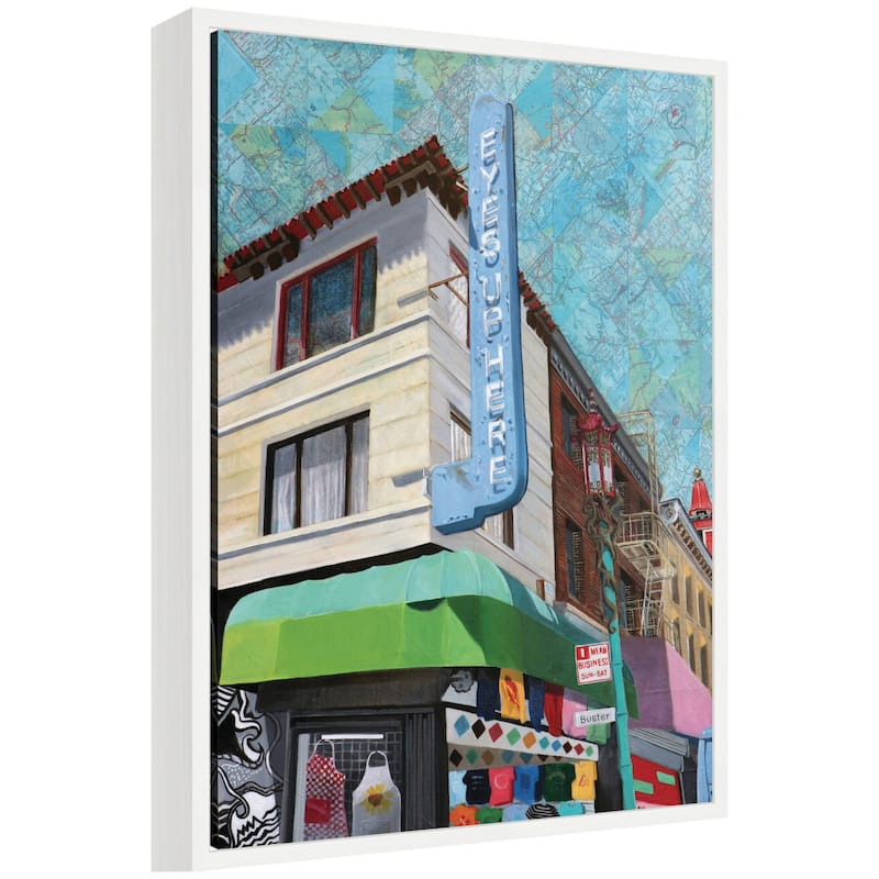 Kate and Laurel Eyes up Here by Krista V. Allenstein Framed Canvas Wall Art Print - 18 x 24