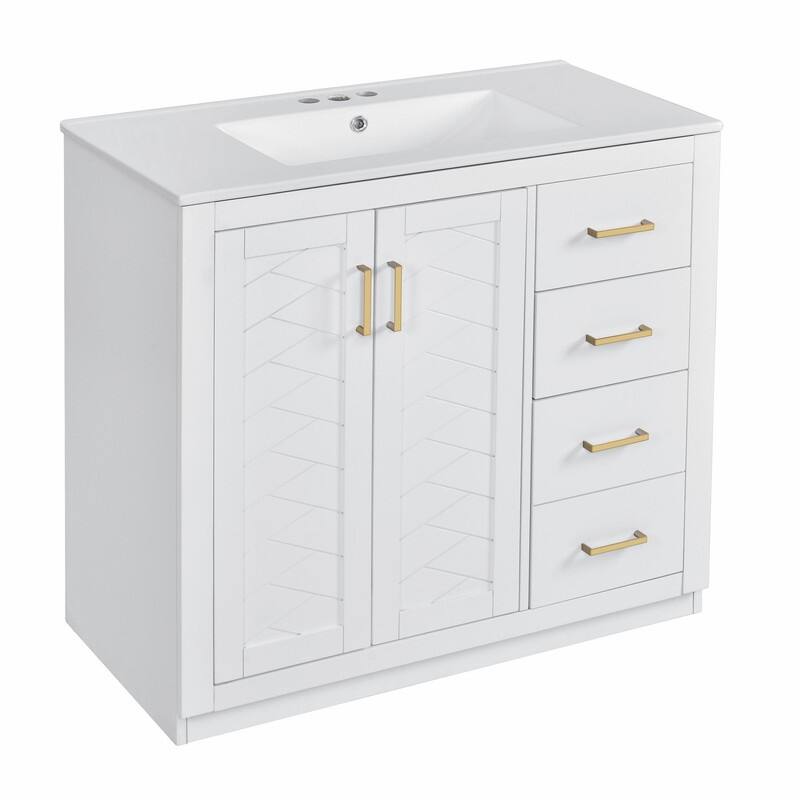 Freestanding 36'' Bathroom Vanity with Ceramic Sink, 3 Drawers, Soft Closing Doors & Solid Wood Frame