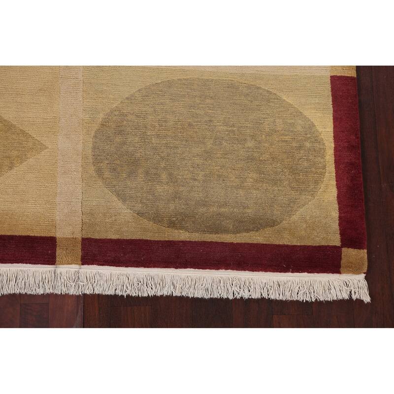 Vegetable Dye Geometric Oriental Nepalese Wool Area Rug Hand-knotted - 6'2" x 9'5"