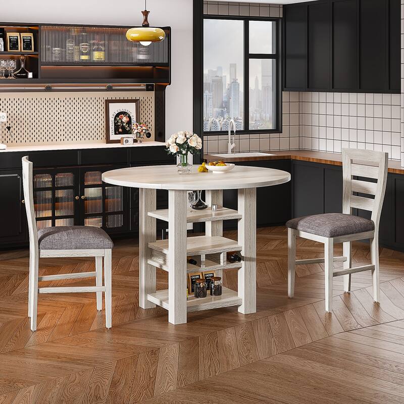 Javlergo Dining Table Set Drop Leaf Kitchen Table and Chairs Set Counter Height Kitchen Island Table Set with Storage - 3-Piece Sets