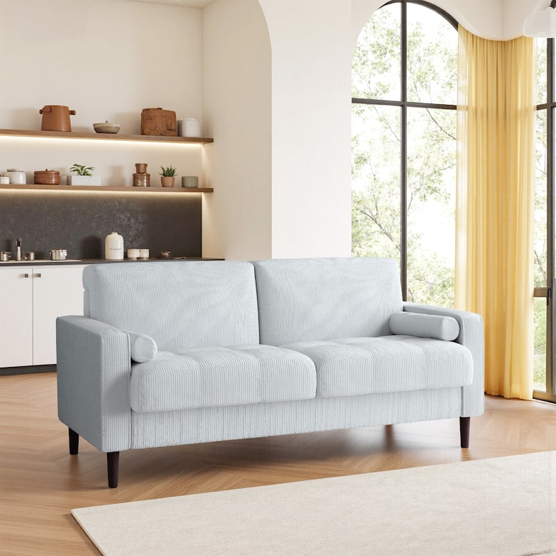 62.5'' W Corduroy Couch Upholstered Square Arm Sofa - Beige