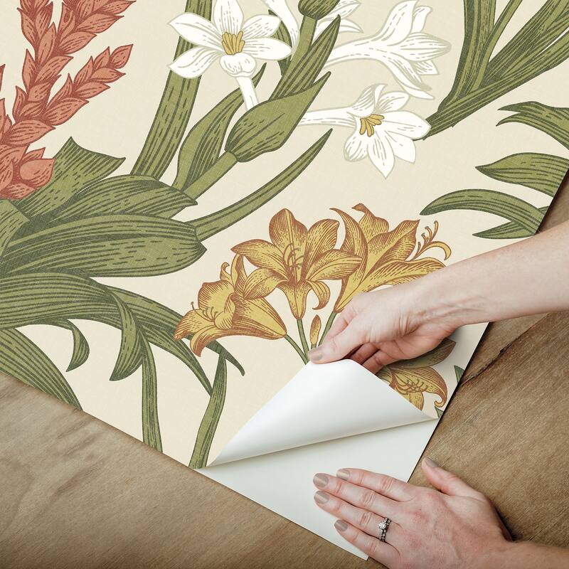 NuWallpaper Linen and Olive Blooming Villa Peel and Stick Wallpaper