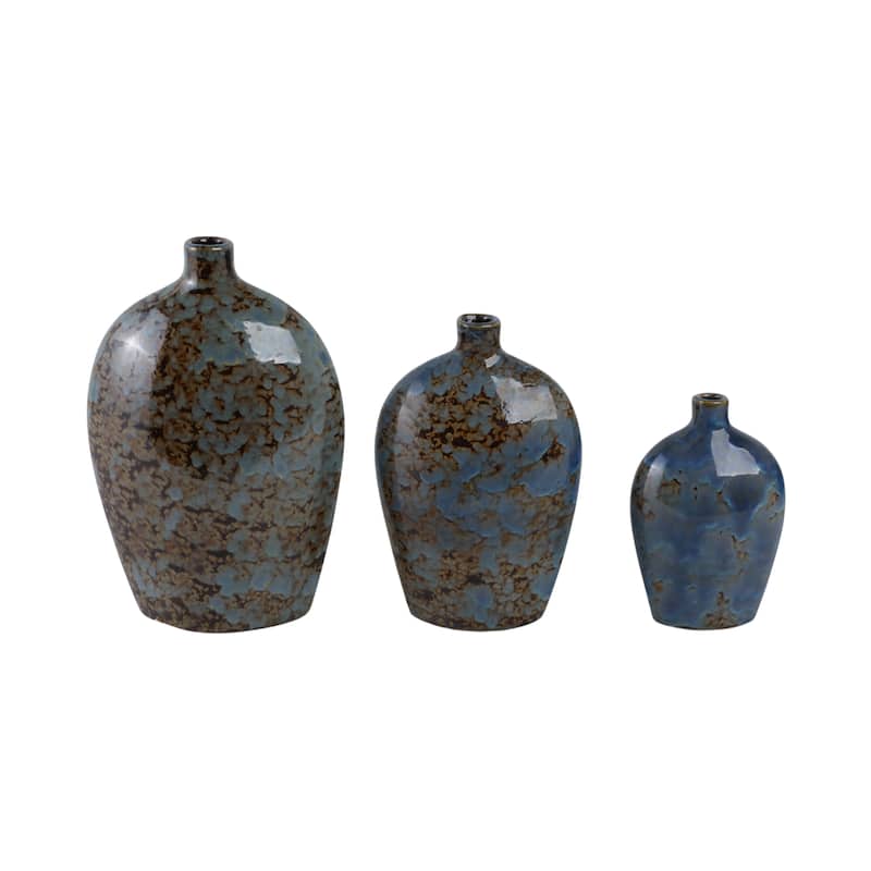 Stoneware Decorative Vases Modern Accent (Set of 3) - 10/8/6" Blue