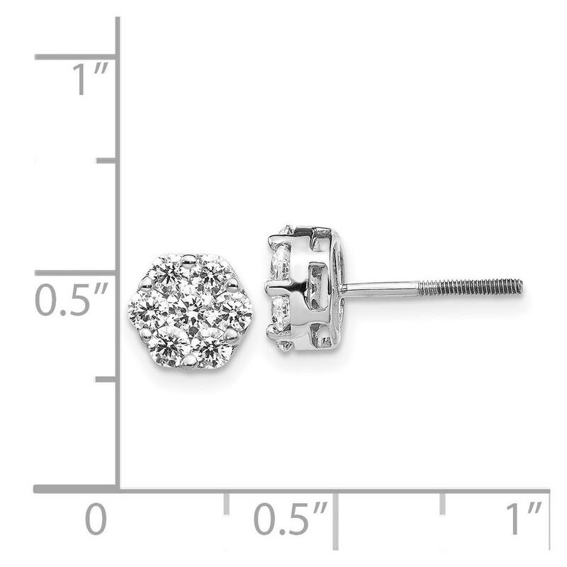 Curata 14k White Gold Diamond Cluster Screw Back Earrings - 8x8mm Wide