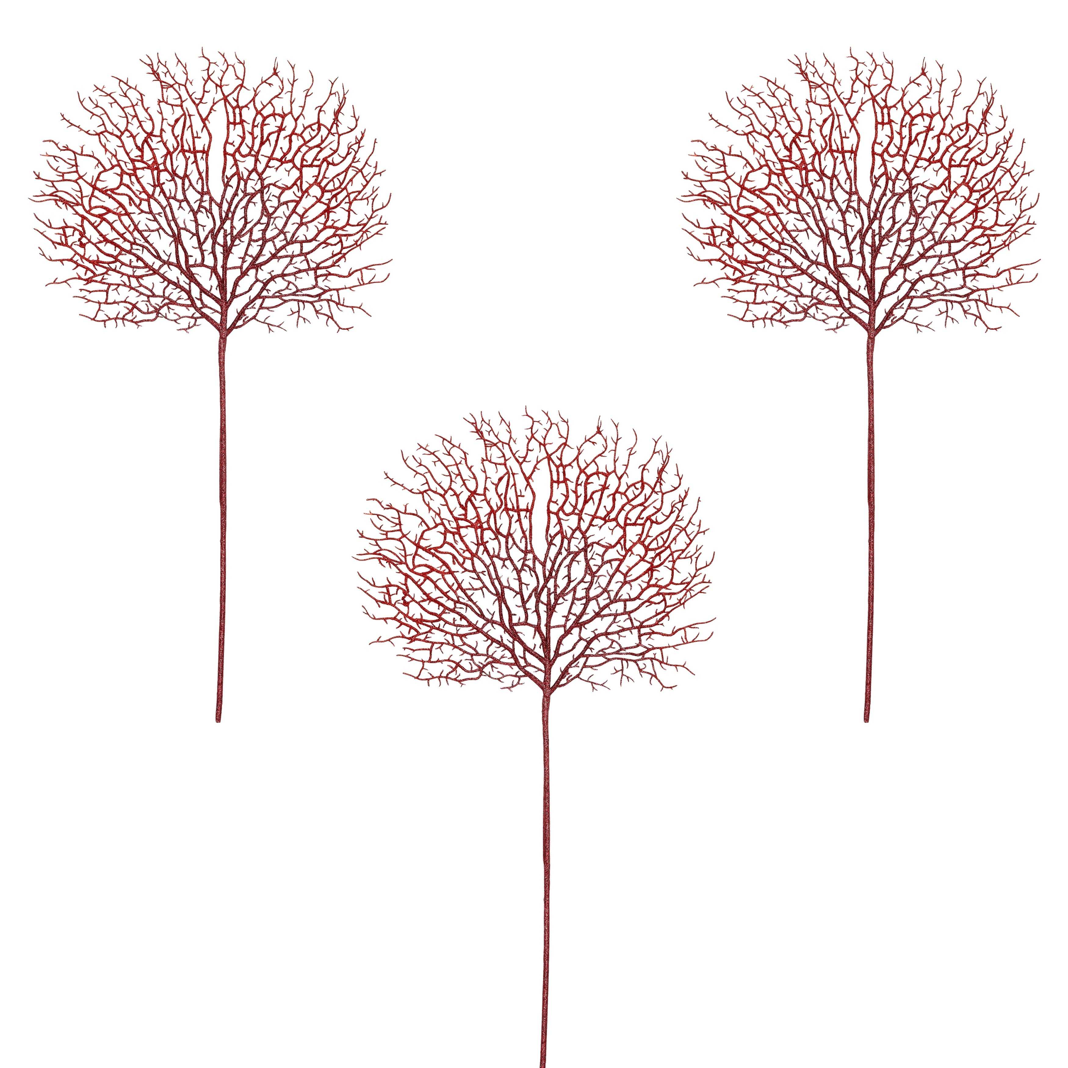 30" Glittered Coral Spray, Red, Set of 3 - Red