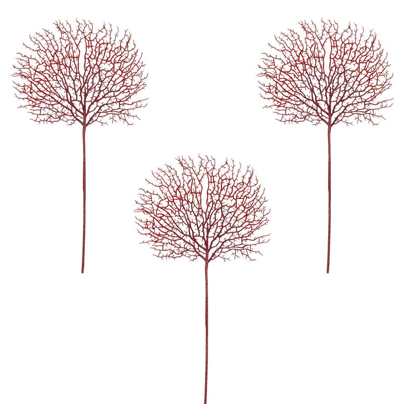 30" Glittered Coral Spray, Red, Set of 3 - Red