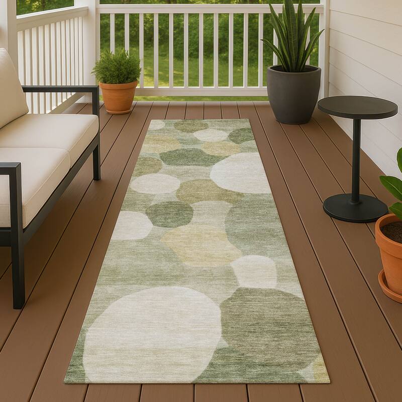 Machine Washable Indoor/ Outdoor Modern Circy Chantille Rug - Sage - 2'3" x 7'6"