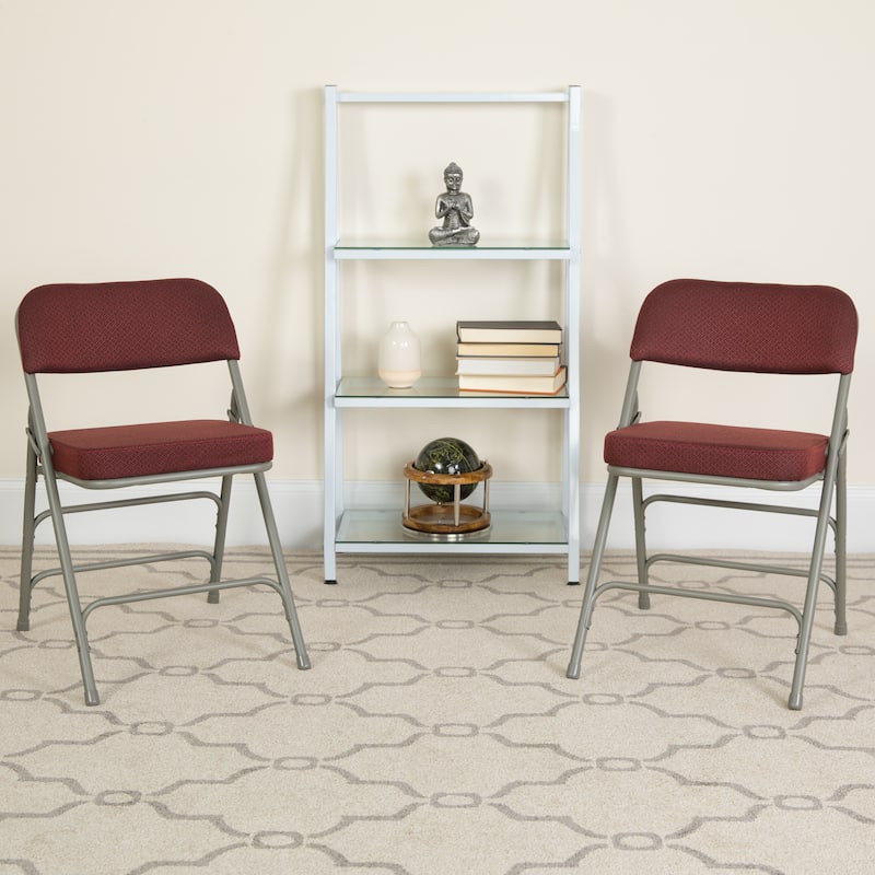 4 Pack Curved Triple Braced & Hinged Fabric Upholstered Metal Folding Chair - Burgundy