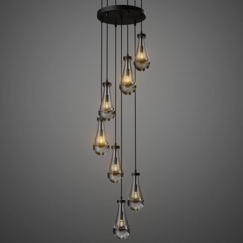 KAYLA Farmhouse Chandelier for Staircase, Foyer, Glass Pendant Light Fixture for Kitchen Island (Bulb Included)