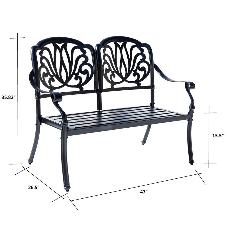 Cast Iron Outdoor Garden Bench - 35" - Black