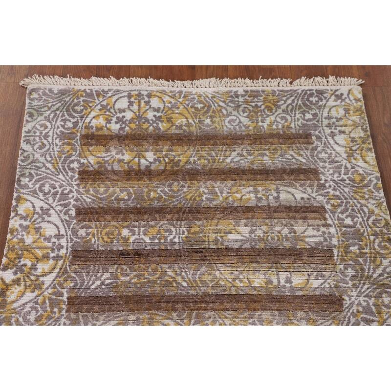 Striped Indo Abstract Oriental Accent Rug Handmade Wool Carpet - 2'8"x 4'10"