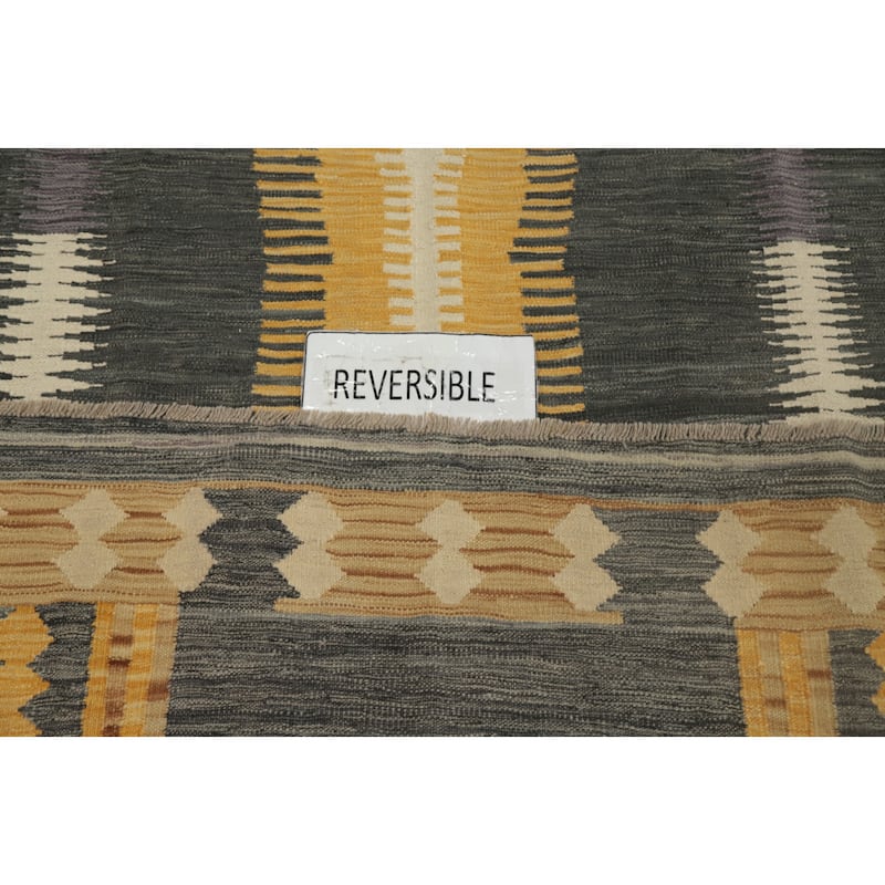 Hand Woven Oriental 100% Wool Carpet Southwestern Tribal Greys & Charcoal Kilim Area Rug - 9' 2'' X 5' 11''