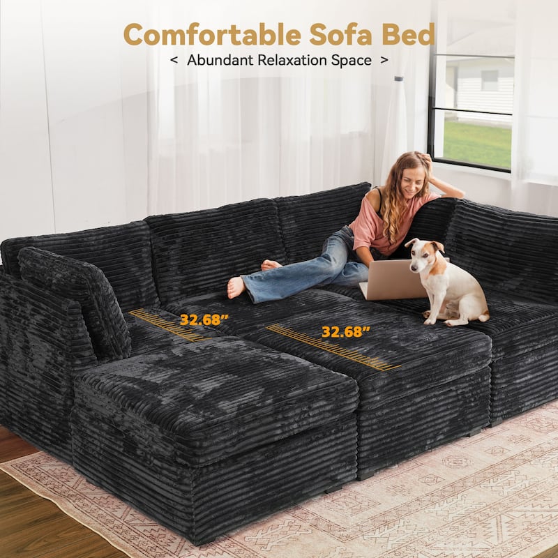 HOOOWOOO Modular Plush Corduroy Sofa Couch with Ottoman for Living Room