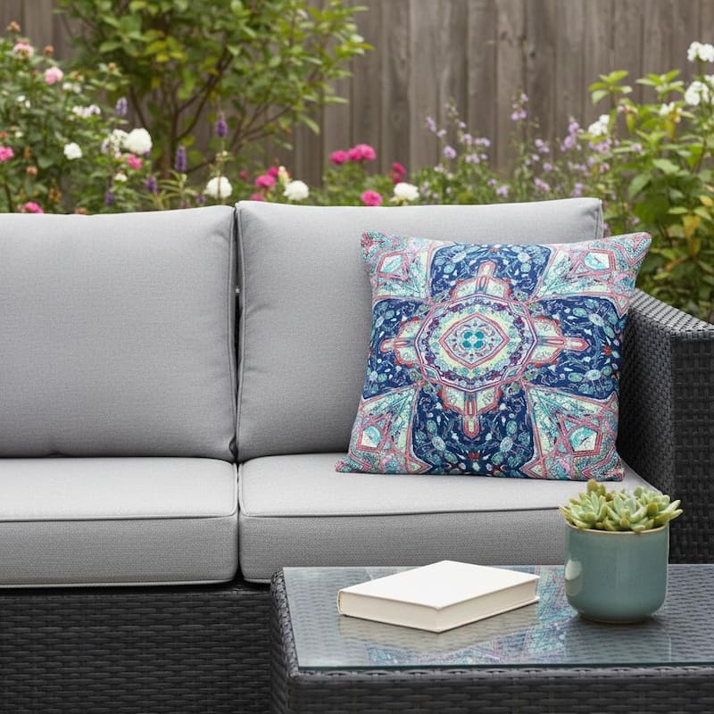 HomeRoots Set of Two 16" X 16" Blue and Pink Blown Seam Floral Indoor Outdoor Throw Pillow - 16.00' X '16.00' X '5.00 - Blue/Pink - 16.00' X '16.00' X '5.00