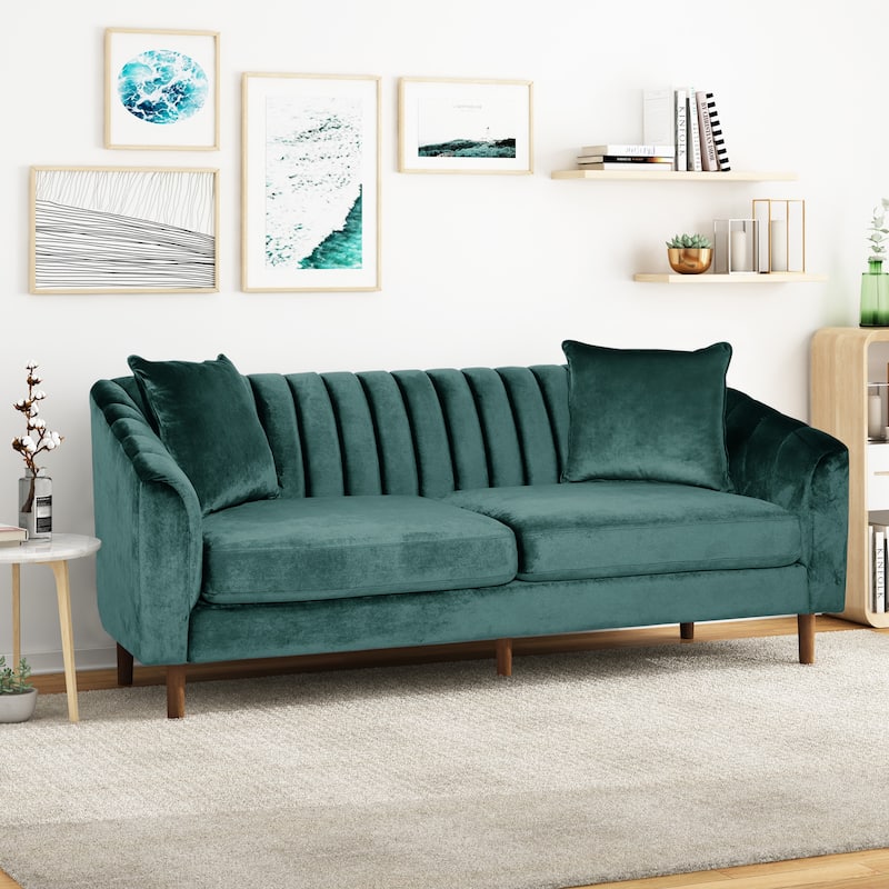 Ansonia Contemporary Velvet 3-seat Sofa by Christopher Knight Home - Teal + Dark Brown