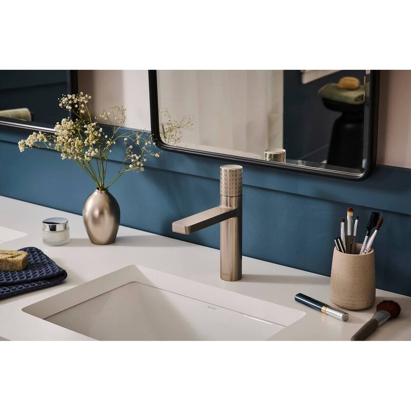 Ruvati Emilio Short Single Handle Cylinder Bathroom Faucet in Brushed Nickel - RVF5133BN - 7'6" x 9'6"