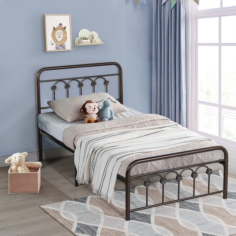 VECELO Industrial Metal Platform Bed Frame with Headboard Twin/Full/Queen/King Size Bed