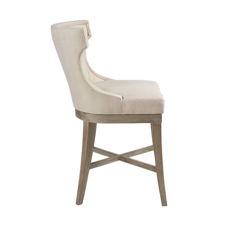 Roomfitters 25-Inch Upholstered Swivel Counter Stool, Wingback Design with Bronze Kickplate and Reclaimed Gray Legs, Cream