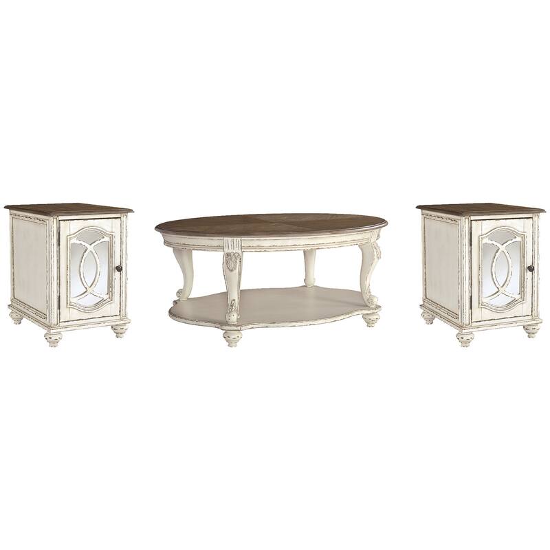 Signature Design by Ashley Realyn White/Brown 3-Piece Occasional Table Package - 48.13" W x 34" D x 19.88" H