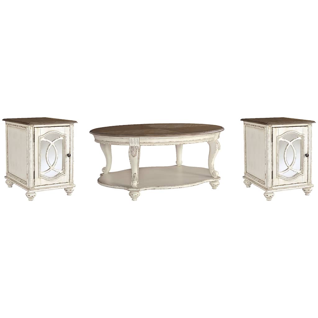 Signature Design by Ashley Realyn White/Brown 3-Piece Occasional Table Package - 48.13" W x 34" D x 19.88" H