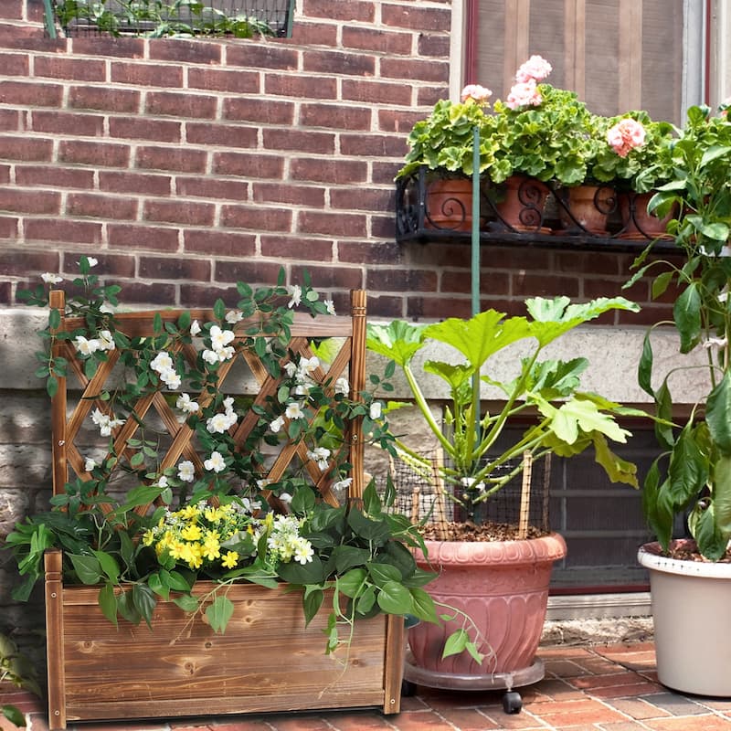 Wooden Garden Plant Box with Trellis Flower Raised Bed Climbing