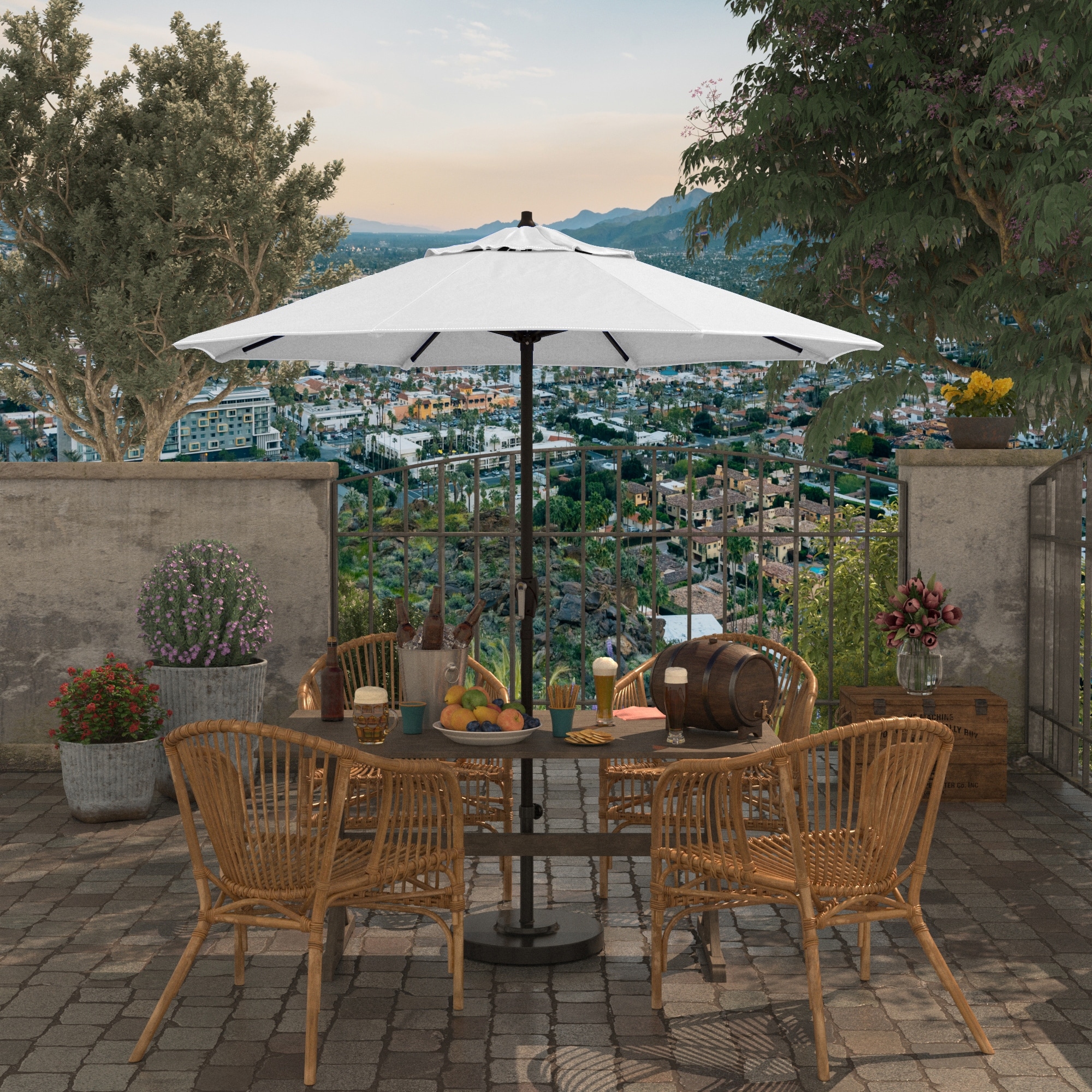 best cantilever patio umbrella with base Choice Products 10ft 360° Rotating Offset Hanging a cozy balcony Best Choice Products 10ft Color:White/Black Striped Prism BMX