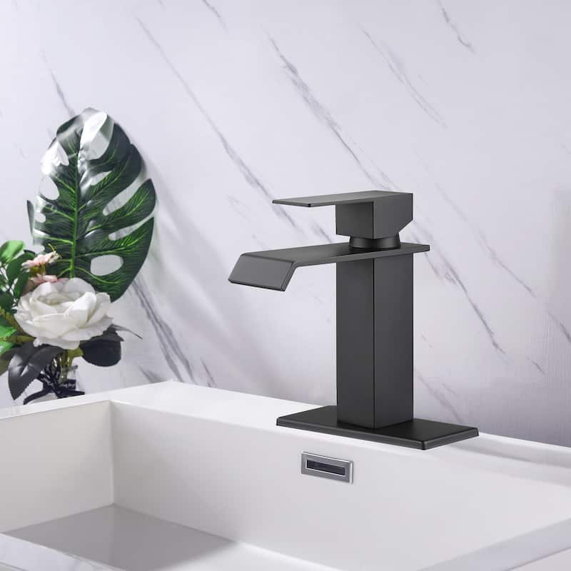 Modern Single Handle Waterfall Hand Bathroom Sink Faucet with Waterfall Spout Design, Corrosion and Rust Resistant