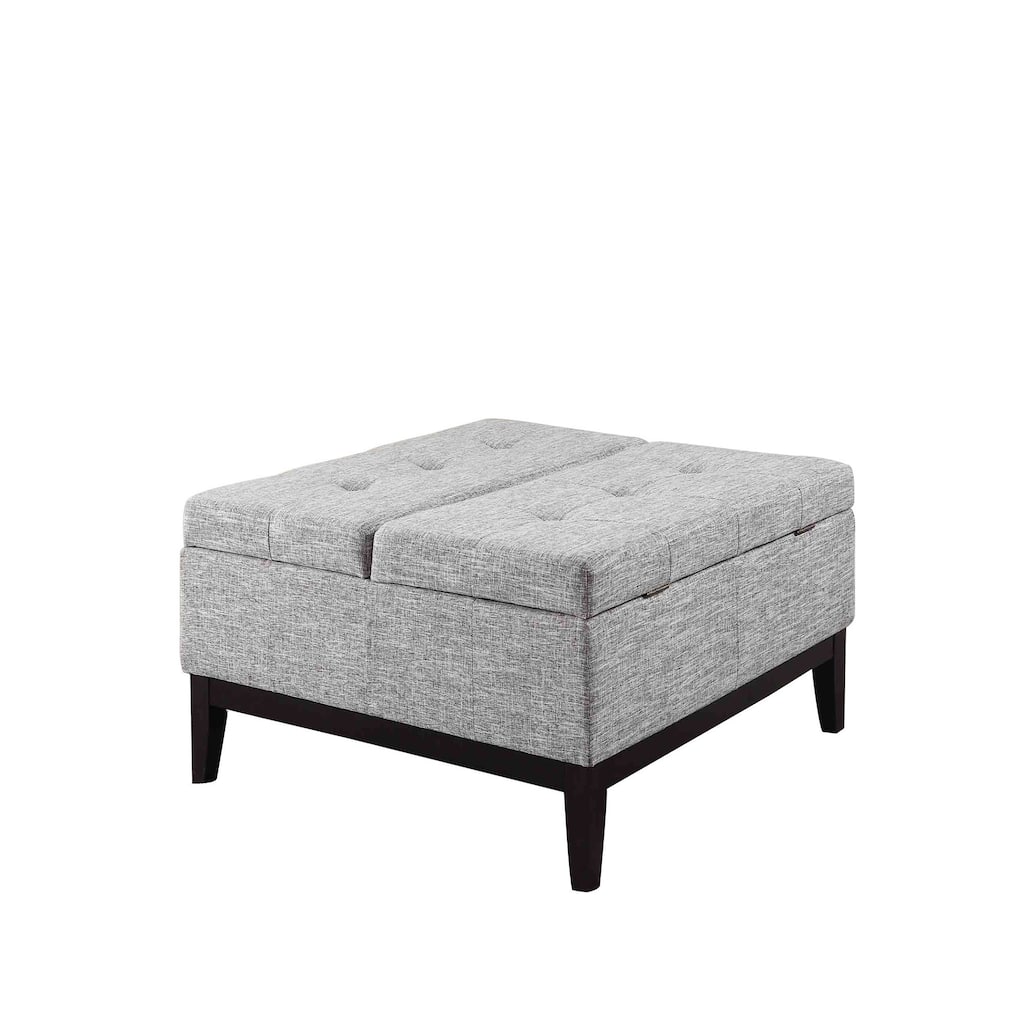 36" Heathered Gray and Black Ottoman with Hidden Storage