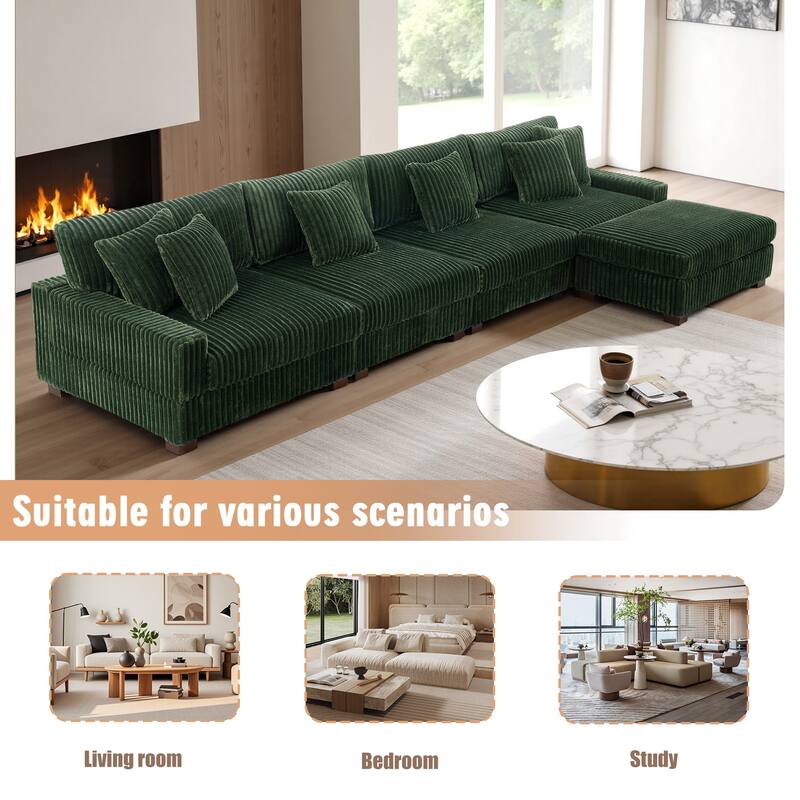 Modular Cotton Flannel Plush Sectional Sofa with Ottomans