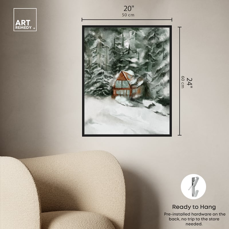 Art Remedy Winter In December Framed Landscape 1 Piece Canvas Wall Art Watercolor Style