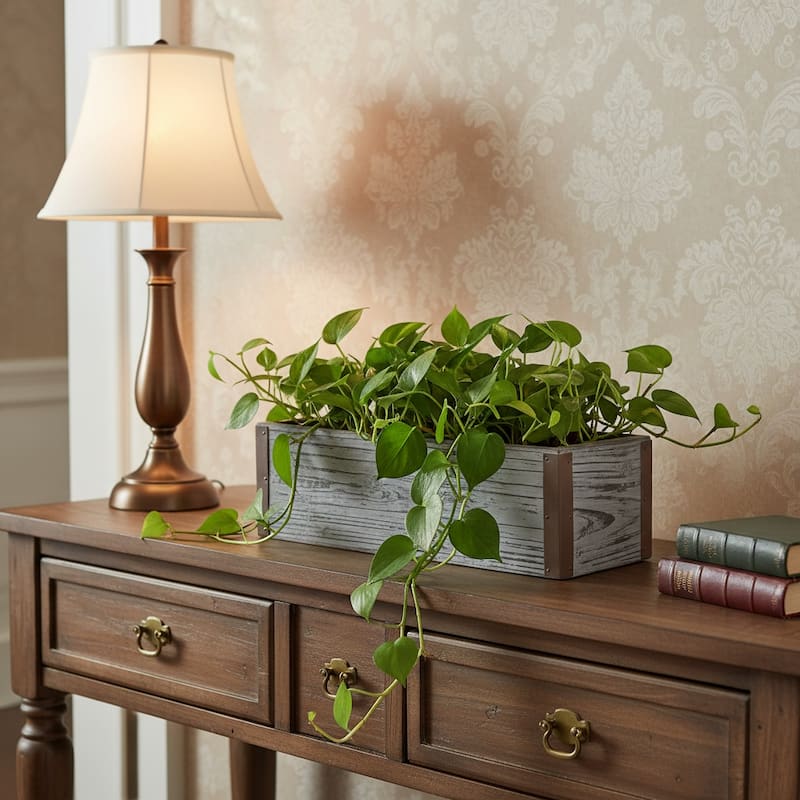 HomeRoots Gray Wood 151 Ounce Rectangular Distressed Planter Box - 13.75 in. x 3.75 in. x 5.25 in. - Gray - 13.75 in. x 3.75 in.  x 5.25 in.