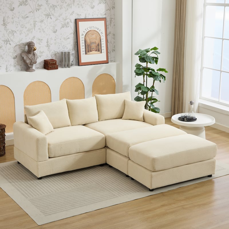 Sectional Couch Sofa for Living Room, Modern Corduroy Modular Couch with 2 Ottoman, Corduroy Sofas for Apartment, Office
