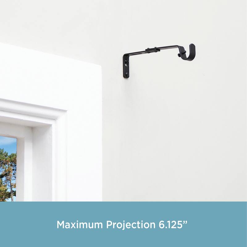 Kenney® 3/4" Adjustable 4.5-6.125" Curtain Rod Mounting Brackets, Set of 2, Black