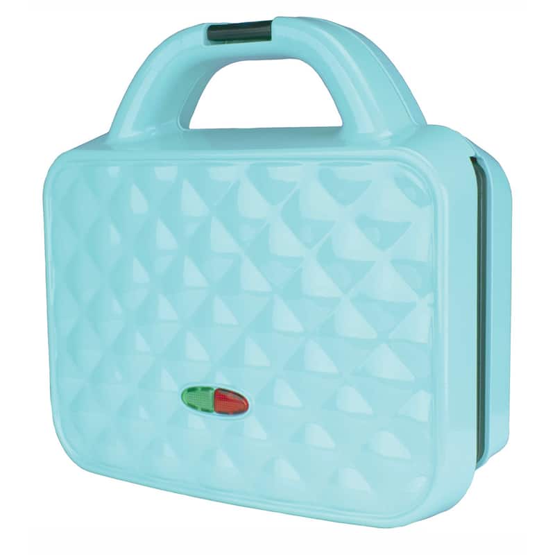 Non-Stick Dual Waffle Maker in Light Teal with Indicator Lights - Blue