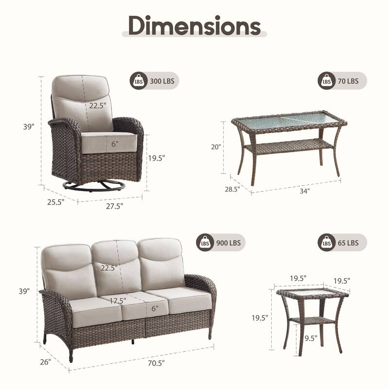 Meyreso 9-Piece Wicker Patio Conversation Set with Swivel Gliders and 6-Inch Thick Olefin Cushions