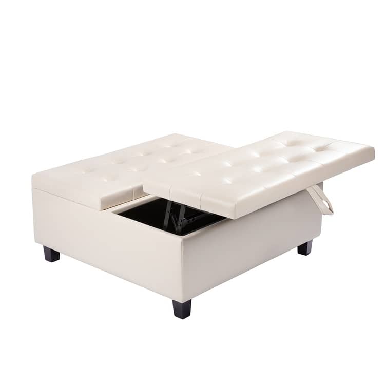 35-Inch Air Leather Tufted Upholstered Lift-Top Ottoman Bench, Large Square Storage Coffee Table for Living Room