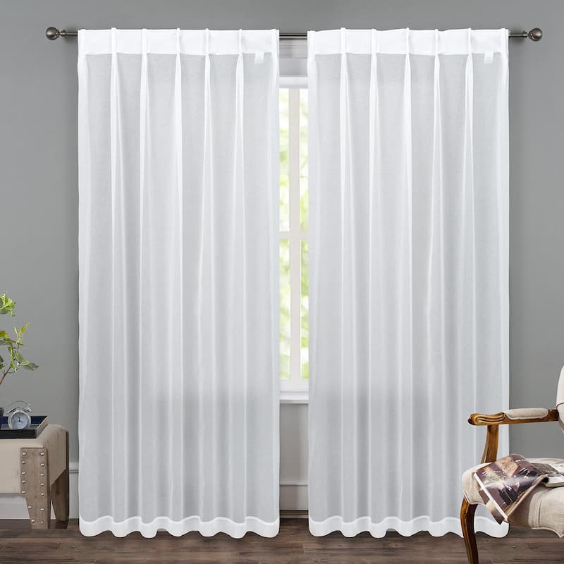 DriftAway Pinch Pleat Solid White Sheer Curtains Light Filtering Privacy Drapes for Living Room Bedroom Window Treatments - 52" Width X 84" Length - White
