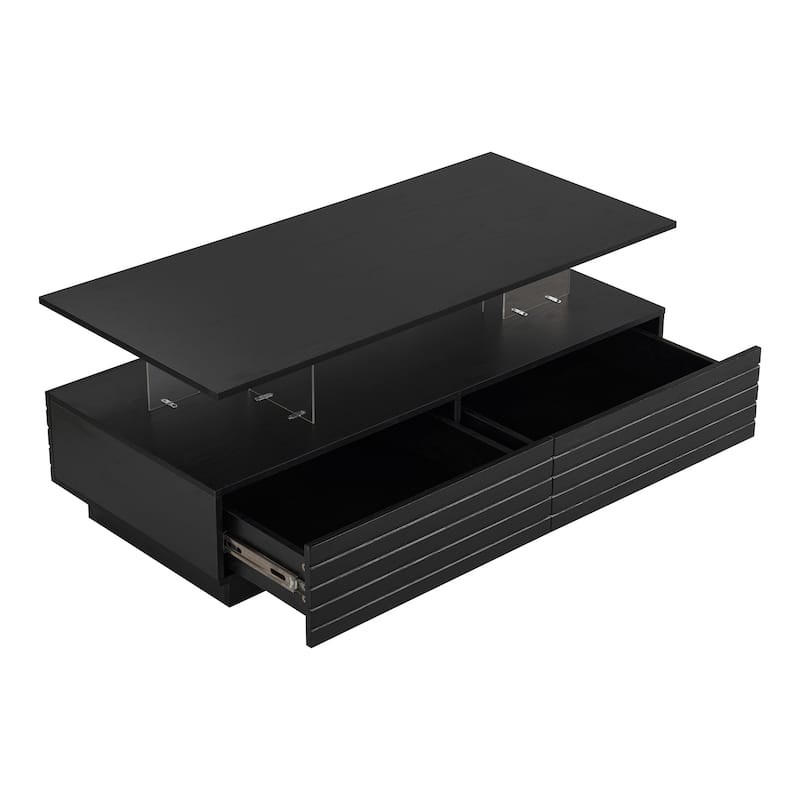 Rectangular LED Lights Coffee Table with 2 drawers