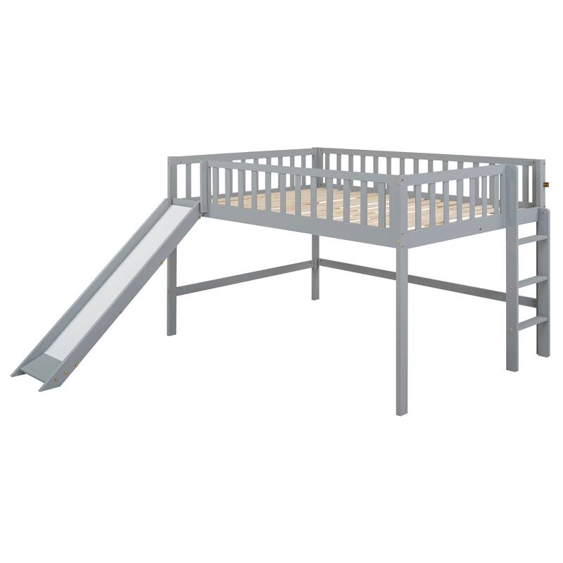 White Full Size Loft Bed with Slide and Storage Space, Perfect for Kids' Rooms