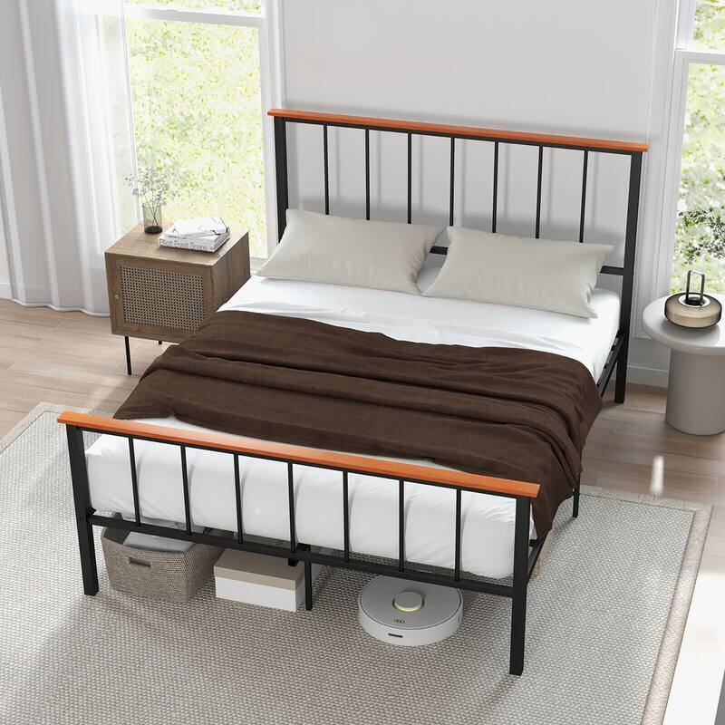 Gymax Full/Queen Size Metal Platform Bed Frame Mattress Foundation