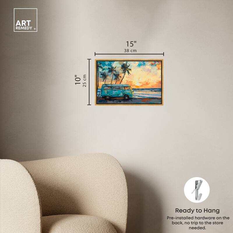 Art Remedy Old School Spring Break Framed Colorful Coastal 1 Piece Canvas Wall Art