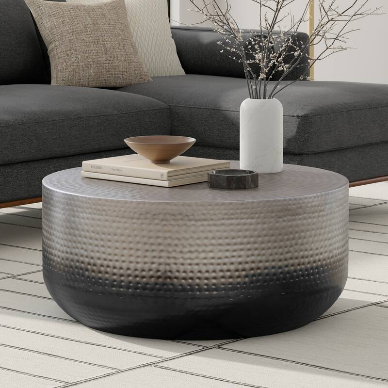 Kacy 36 inch Wide Metal Coffee Table - Silver Ombre
