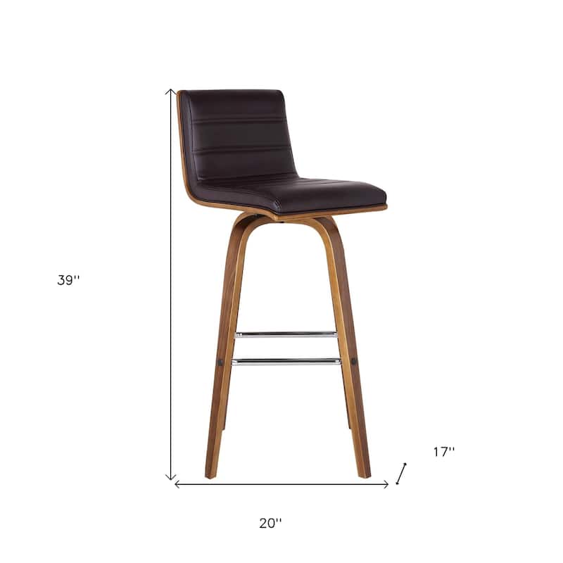 HomeRoots 30" Brown Solid Wood Swivel Low Back Bar Height Bar Chair - 39" x 17" x 20"