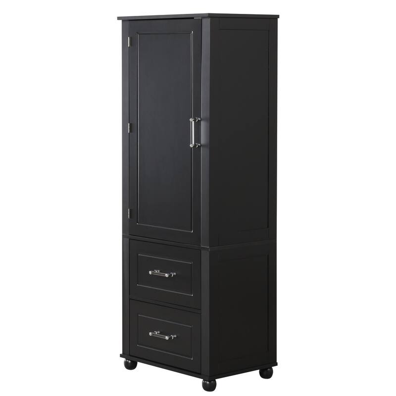Tall Bathroom Storage Cabinet, Freestanding Storage Cabinet With Two Drawers And Adjustable Shelf, Mdf Board With Painted Finish