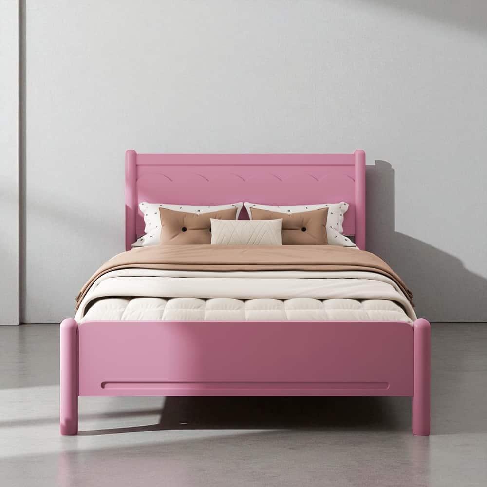 Queen/King Wood Platform Bed Frame with Headboard, Solid Pine, Wooden Slats, No Box Spring Needed