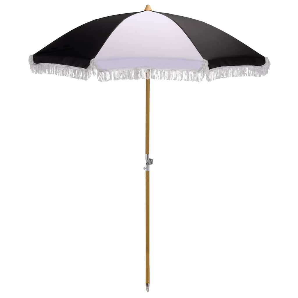SAFAVIEH Outdoor Patio Furniture Gallo 6.5 Ft Beach Umbrella, Tilt Shade with Aluminum Pole and Fringe Trim