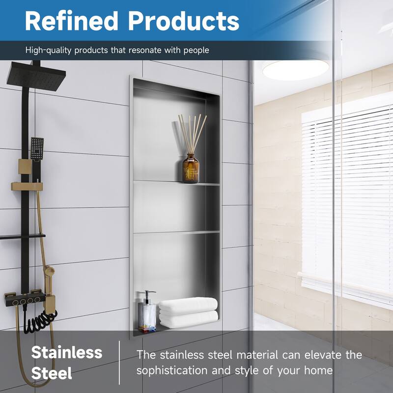 WIZ 12.8-inch W x 30.8-inch H x 4-inch D Stainless Steel Shower Niche