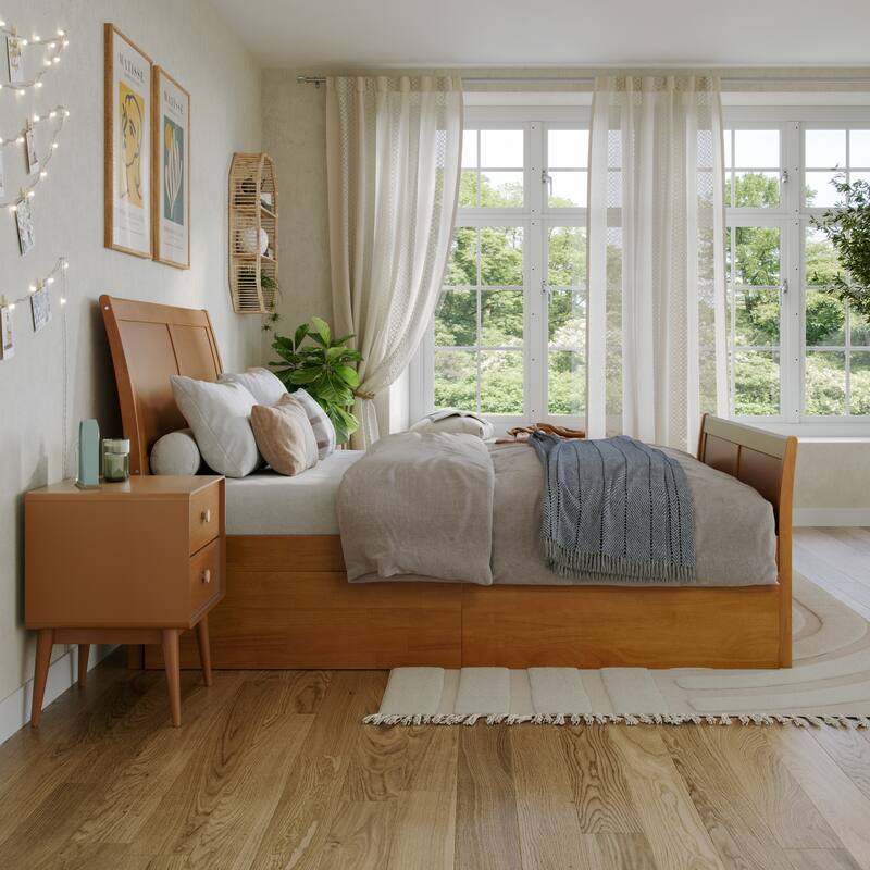 AFI Portland Solid Wood Platform Bed with Matching Footboard and Storage Drawers