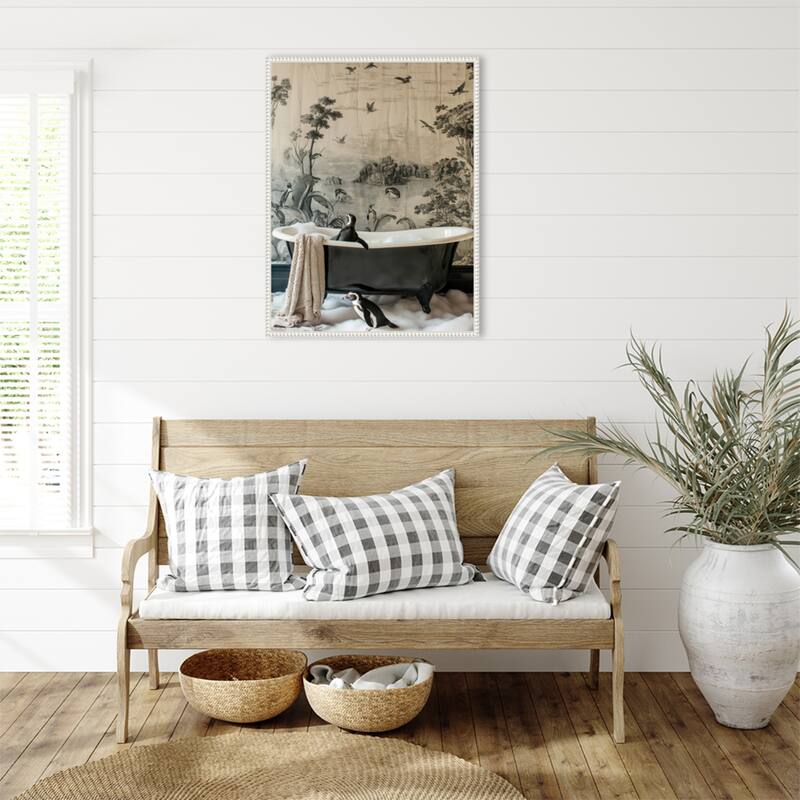 Penguins Dreamy Bath Time by Niky Rahner Framed Canvas Wall Art