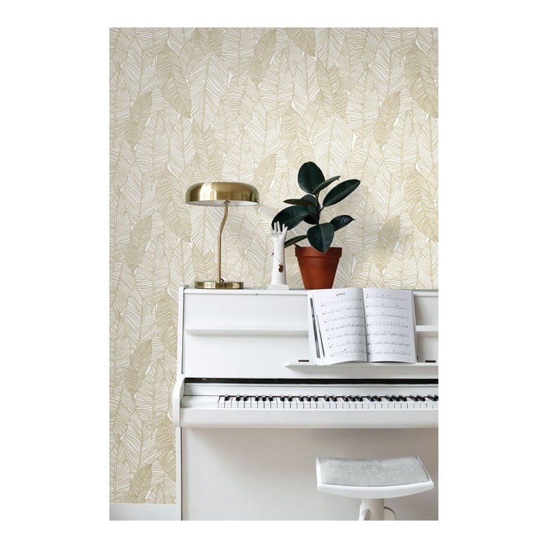 ESTA Home Canales White Gold Inked Leaves Wallpaper - 20.9 x 396 x 0.025